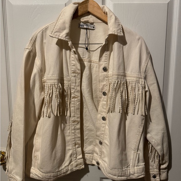 Zara Jackets & Blazers - Zara Cream Jean Jacket with Fringe